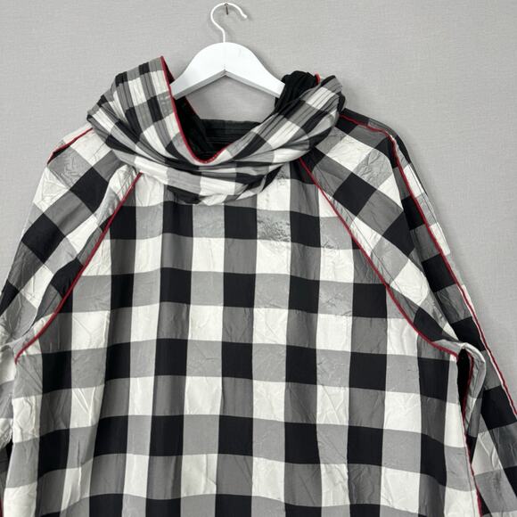 Ubu Womens Jacket L Black Piped Reversible Gingham Parisian Pleated Hood Coat - Picture 8 of 13